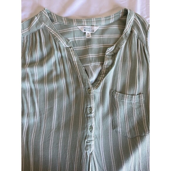 Market & Spruce Prat Sleeveless Henley Blouse 2x Green Striped Layering - Picture 5 of 7